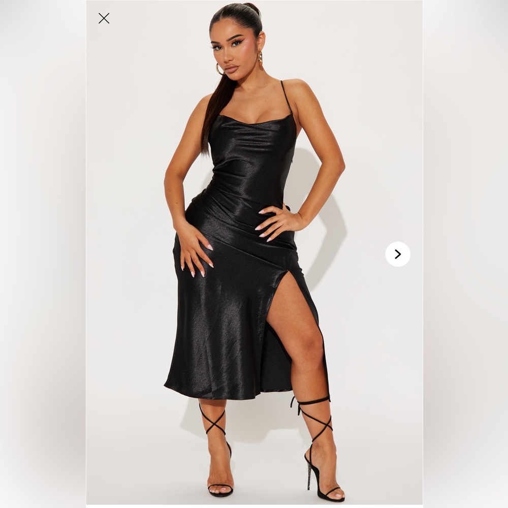 Black Satin Midi Dress - Fashion Nova